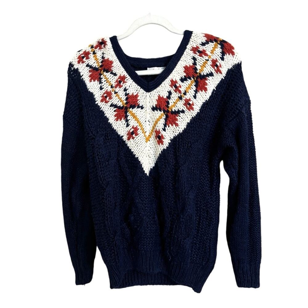 Vintage 90s Cristina V-Neck Navy Blue Sweater Large